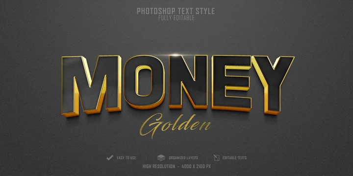 
									3D Money Golden Font Effect PSD Template