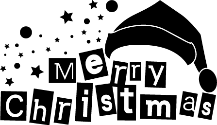 
									Black and White Merry Christmas with Santa Hat and Stars SVG