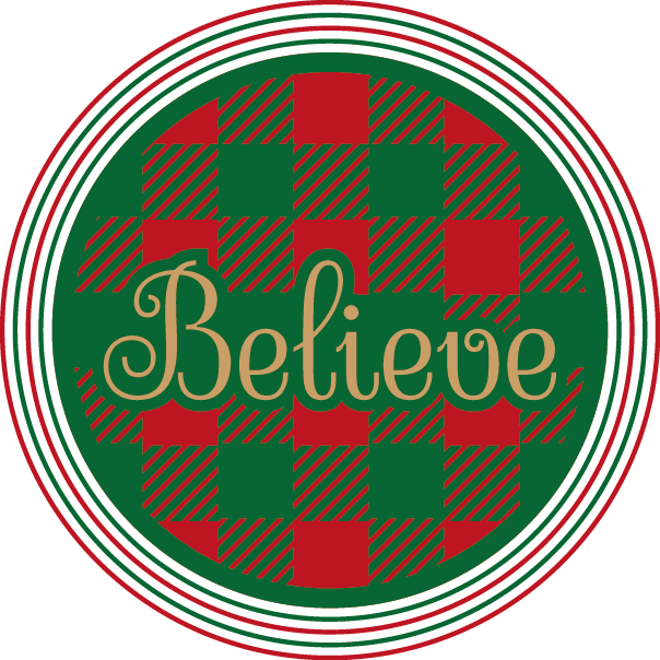 
									Christmas Believe Plaid Circle SVG