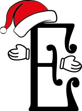 
									Christmas Letter E with Santa Hat and Mittens Vector SVG