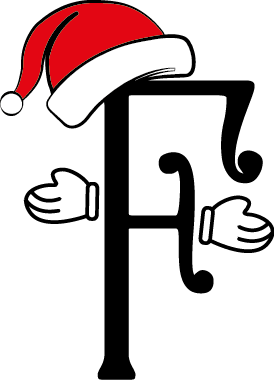 
									Christmas Letter F with Santa Hat and Mittens Vector SVG