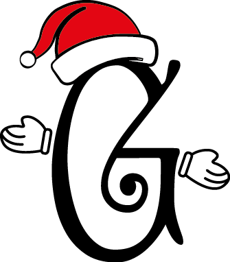 
									Christmas Letter G with Santa Hat and Mittens Vector SVG