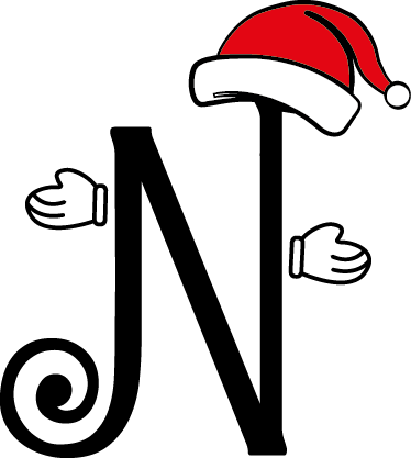 
									Christmas Letter N with Santa Hat and Mittens Vector SVG