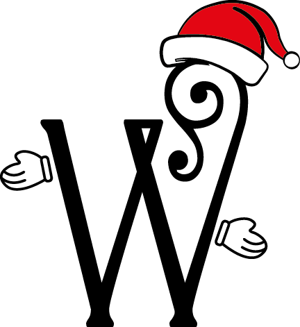 
									Christmas Letter W with Santa Hat and Mittens Vector SVG