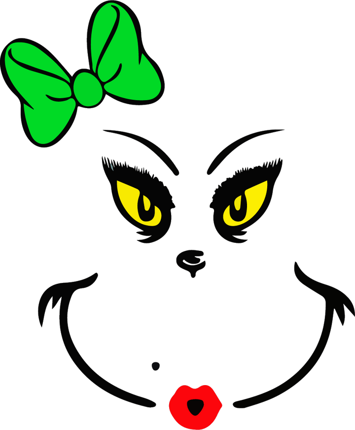 
									Feminine Cartoon Face Green Bow Illustration SVG