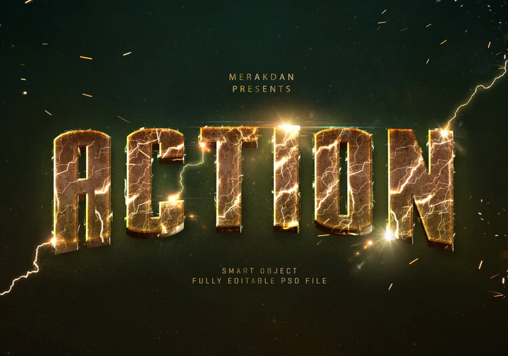 
									Golden Action Spark Font Effect PSD Template