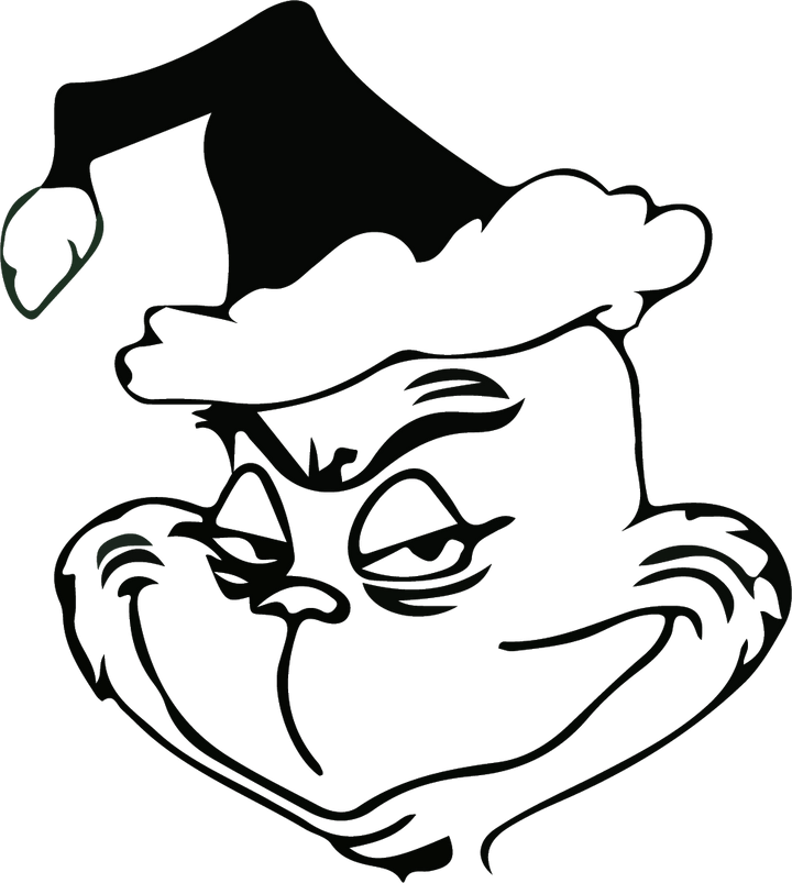 
									Grinch Christmas Santa Hat Black White Illustration SVG