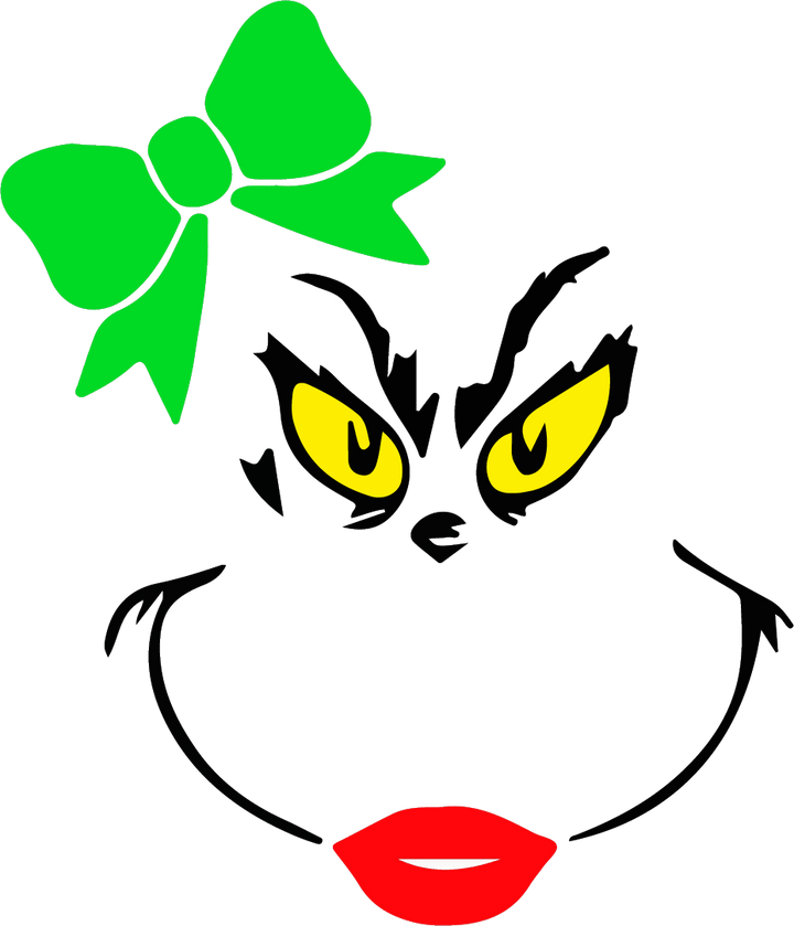 
									Grinch Face With Green Bow Graphic SVG