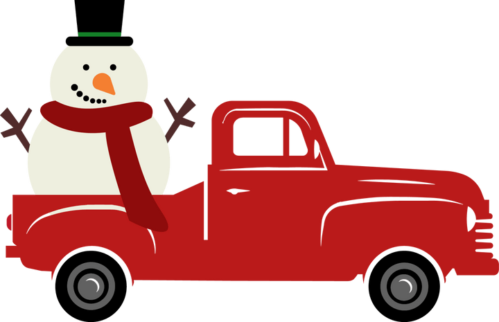 
									Red Truck With Christmas Snowman SVG