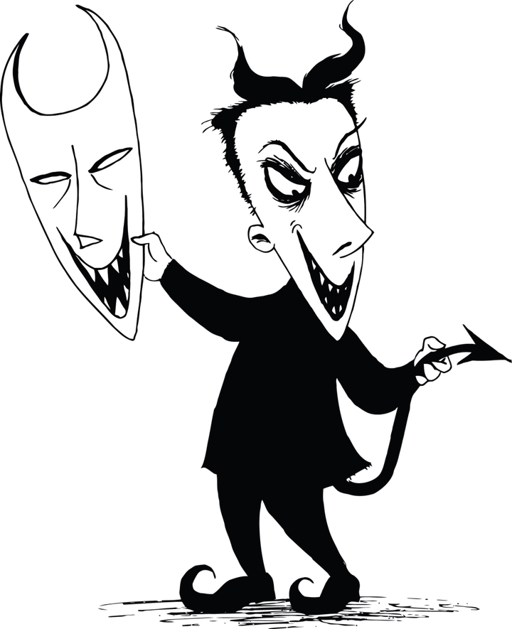 
									Sinister Character Holding Creepy Mask Illustration SVG