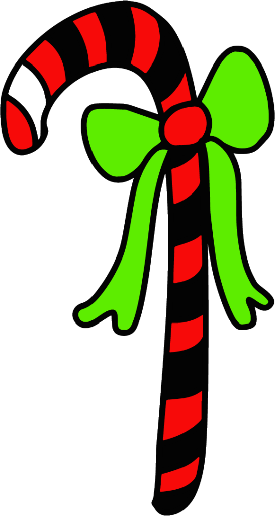 
									Striped Red Black Candy Cane With Green Bow SVG