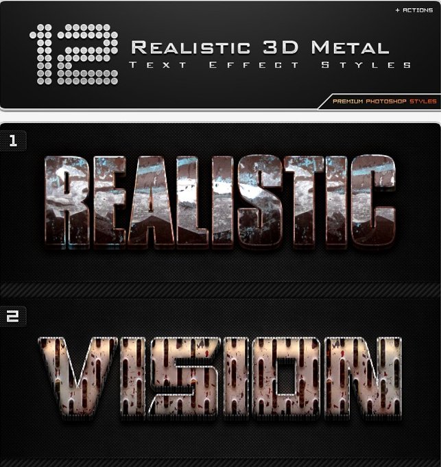 
									12 Realistic 3D Metal Styles Font Effect +Action PSD Template