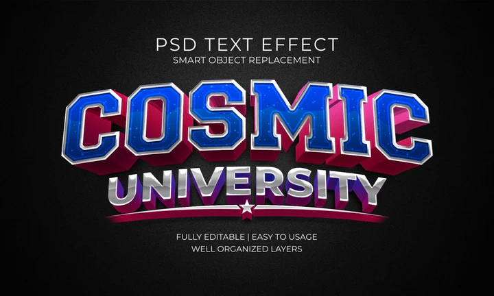 
									3D Cosmic university Font Effect PSD Template