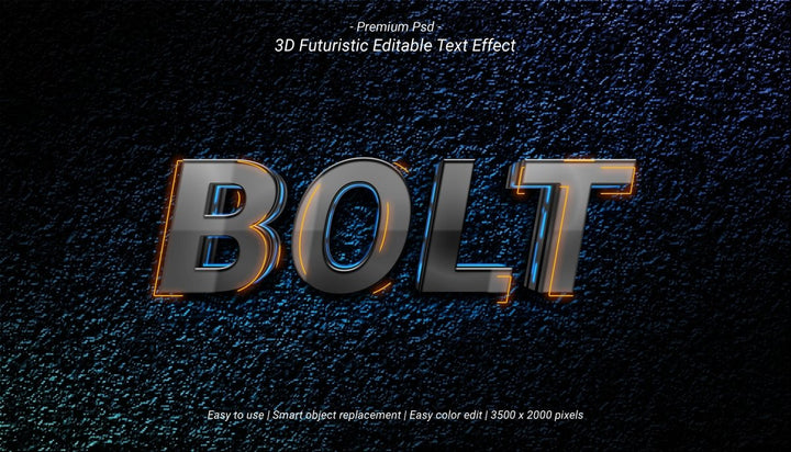 
									3D Futuristic Bolt Font Effect PSD Template