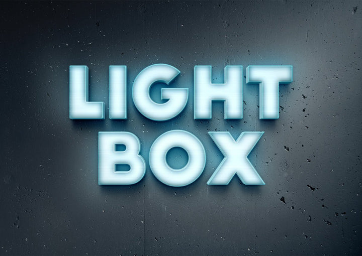 
									3D Glowing Light Box Font Effect PSD Template