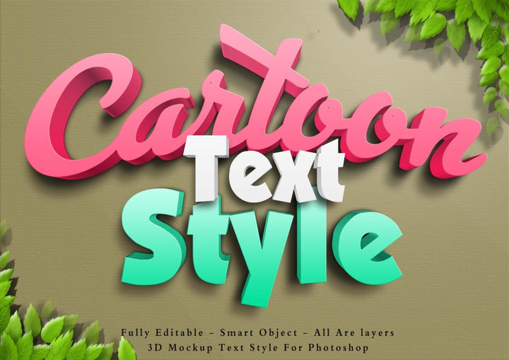 Cartoon Text Style Green Leaf Font Effect PSD Template