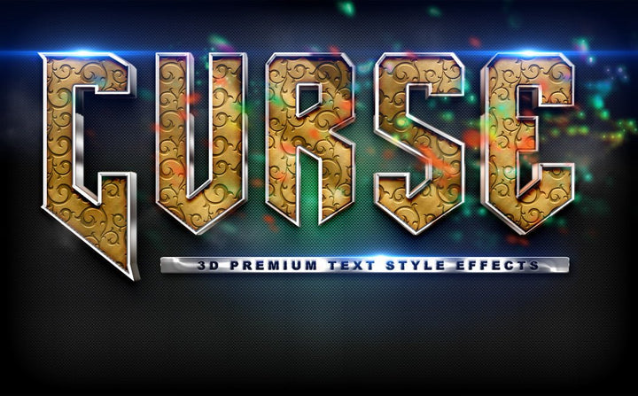 
									Curse 3D Gold Swirl Font Effect PSD Template