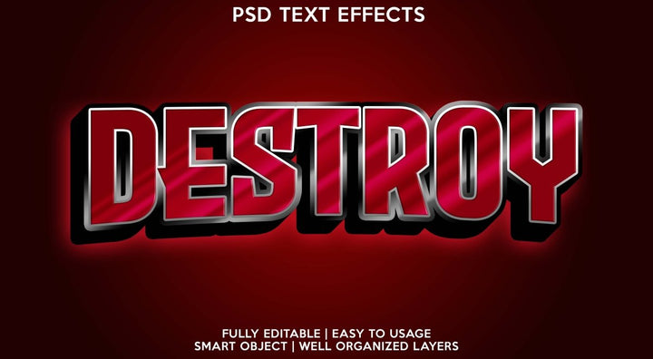 
									Destroy Red Metallic 3D Font Effect PSD Template