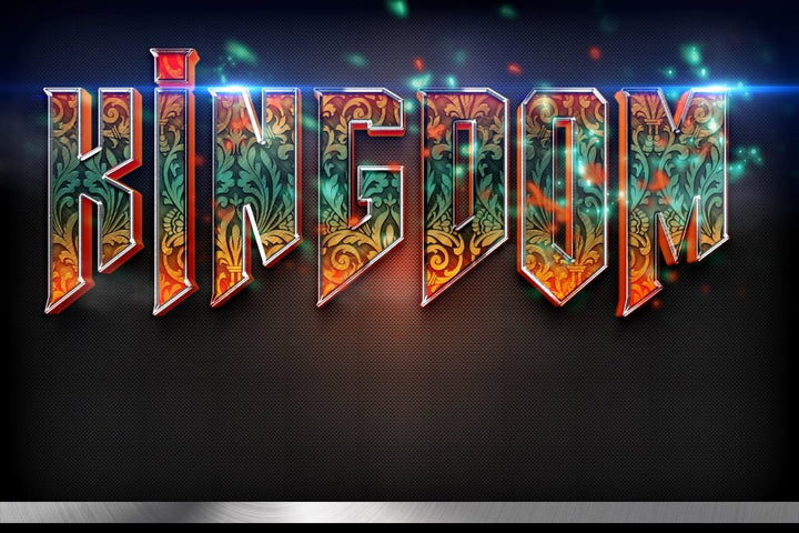 
									Glowing Metallic KINGDOM Font Effect PSD Template