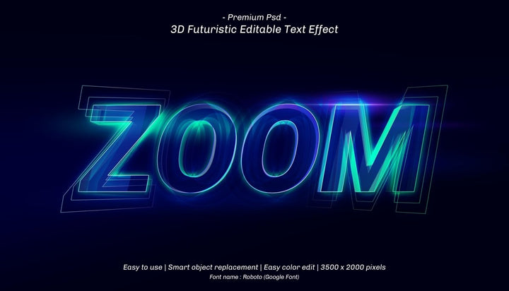 
									Neon Blue Zoom Font Effect PSD Template