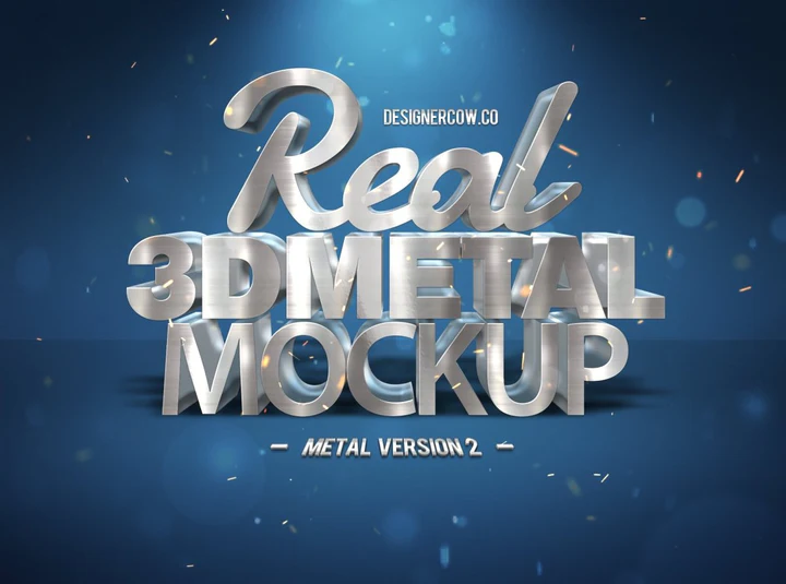 
									Real 3D Metal Mockup Blue Font Effect PSD Template