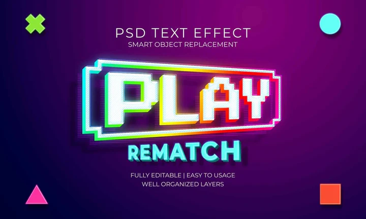 
									Retro Play Rematch Font Effect PSD Template