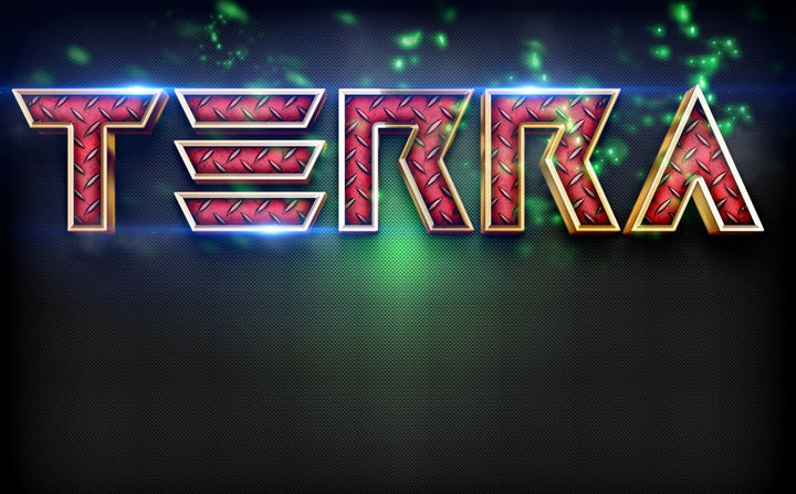 
									Terra Futuristic Metallic Glow Font Effect PSD Template