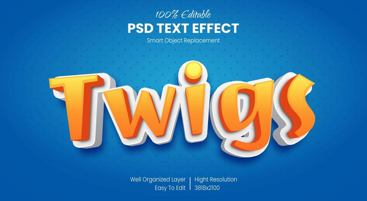 
									Twigs Bold 3D Orange Font Effect PSD Template