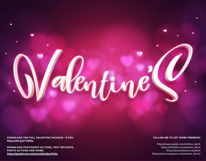 
									Valentine’s Pink Heart Font Effect PSD Template